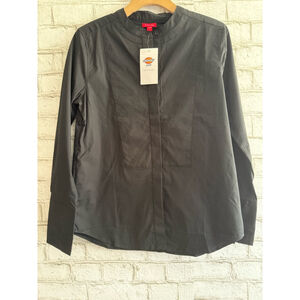 NWT Dickies Girl Collarless button down long sleeve shirt in black size Large
